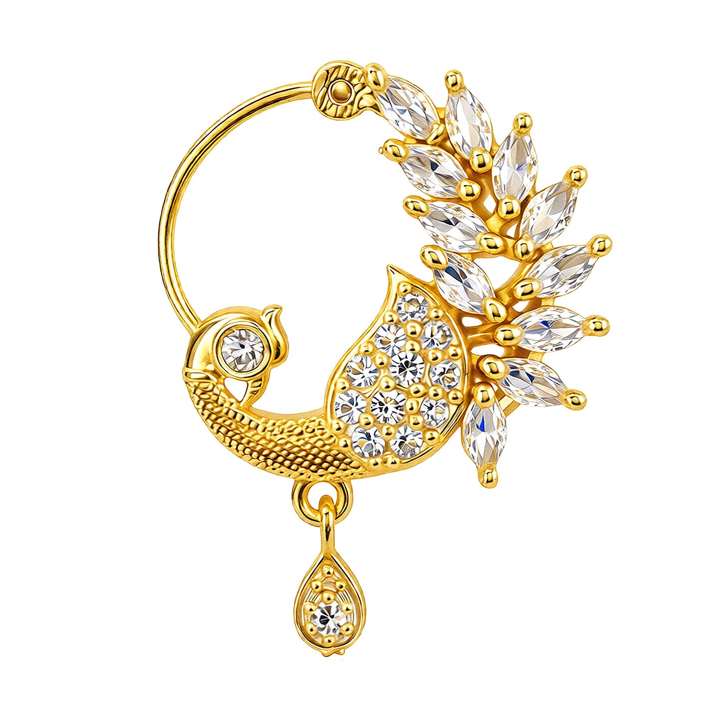 Gold Plated White AD Floral Nose Ring for Women
