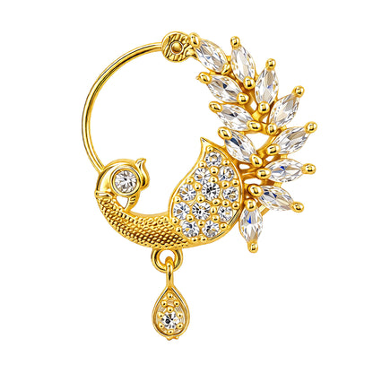 Gold Plated White AD Floral Nose Ring for Women