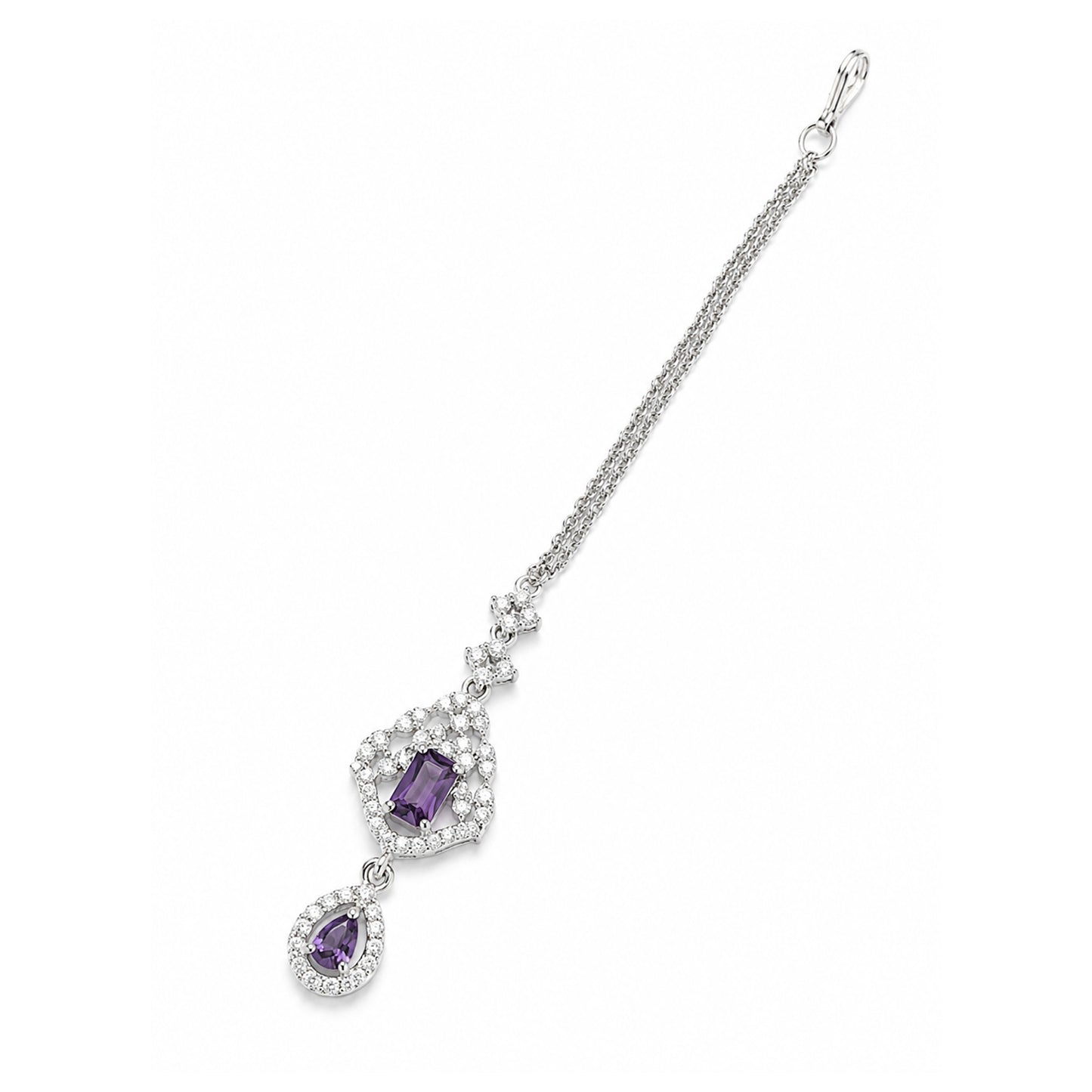 Silver Plated Purple AD Maang Tikka for Women