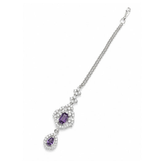 Silver Plated Purple AD Maang Tikka for Women