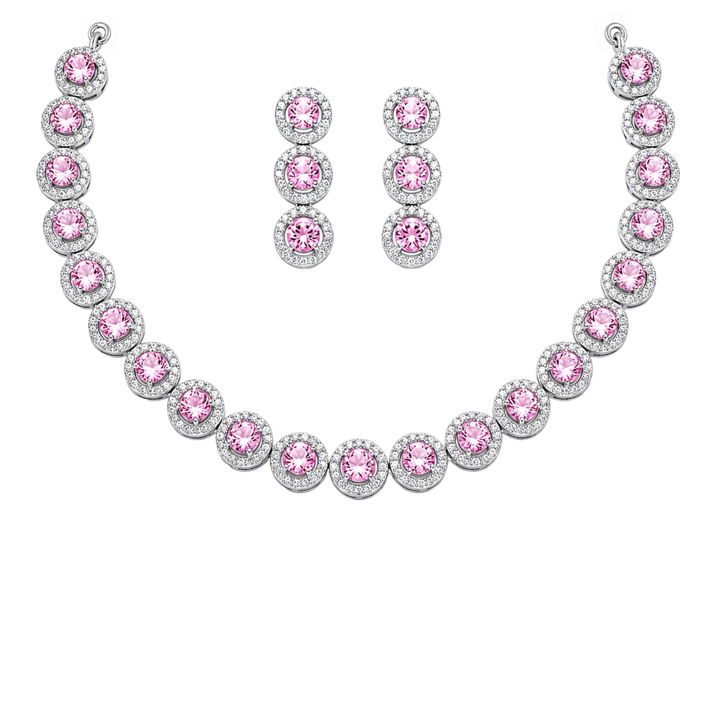 Silver Plated Pink AD Jewellery Set for Women