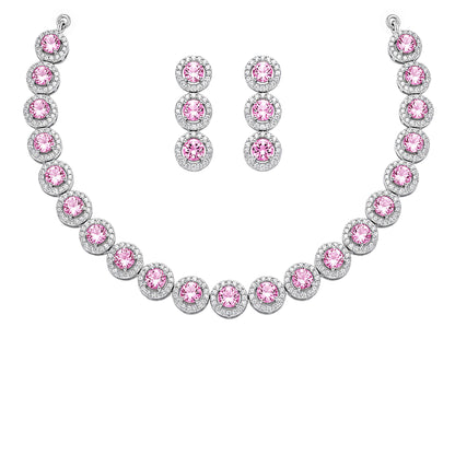 Silver Plated Pink AD Jewellery Set for Women