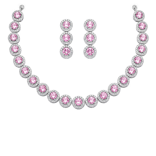 Silver Plated Pink AD Jewellery Set for Women