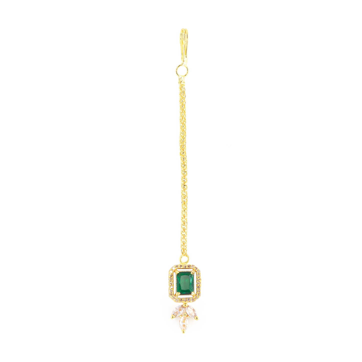 Gold Plated Green American Diamond Maang Tikka for Women