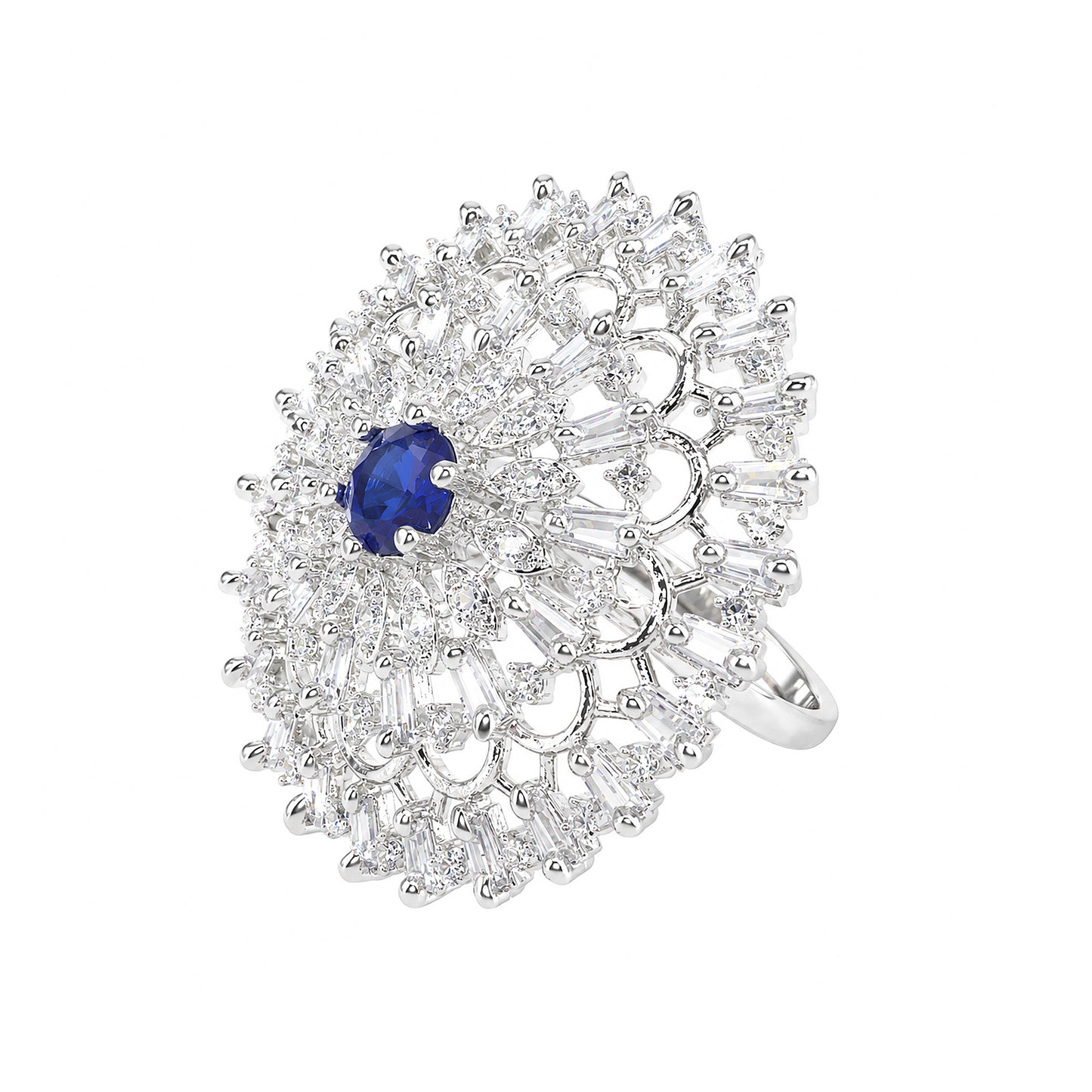 Silver Plated Blue AD Floral Ring for Women