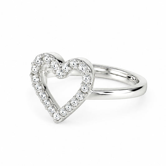Silver Plated AD Heart Finger Ring for Women
