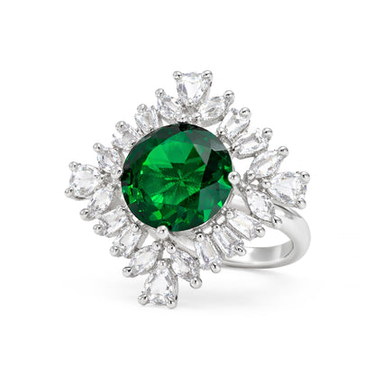 Rhodium Plated Green AD Finger Ring for Women