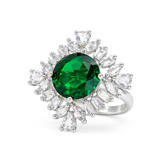 Rhodium Plated Green AD Finger Ring for Women