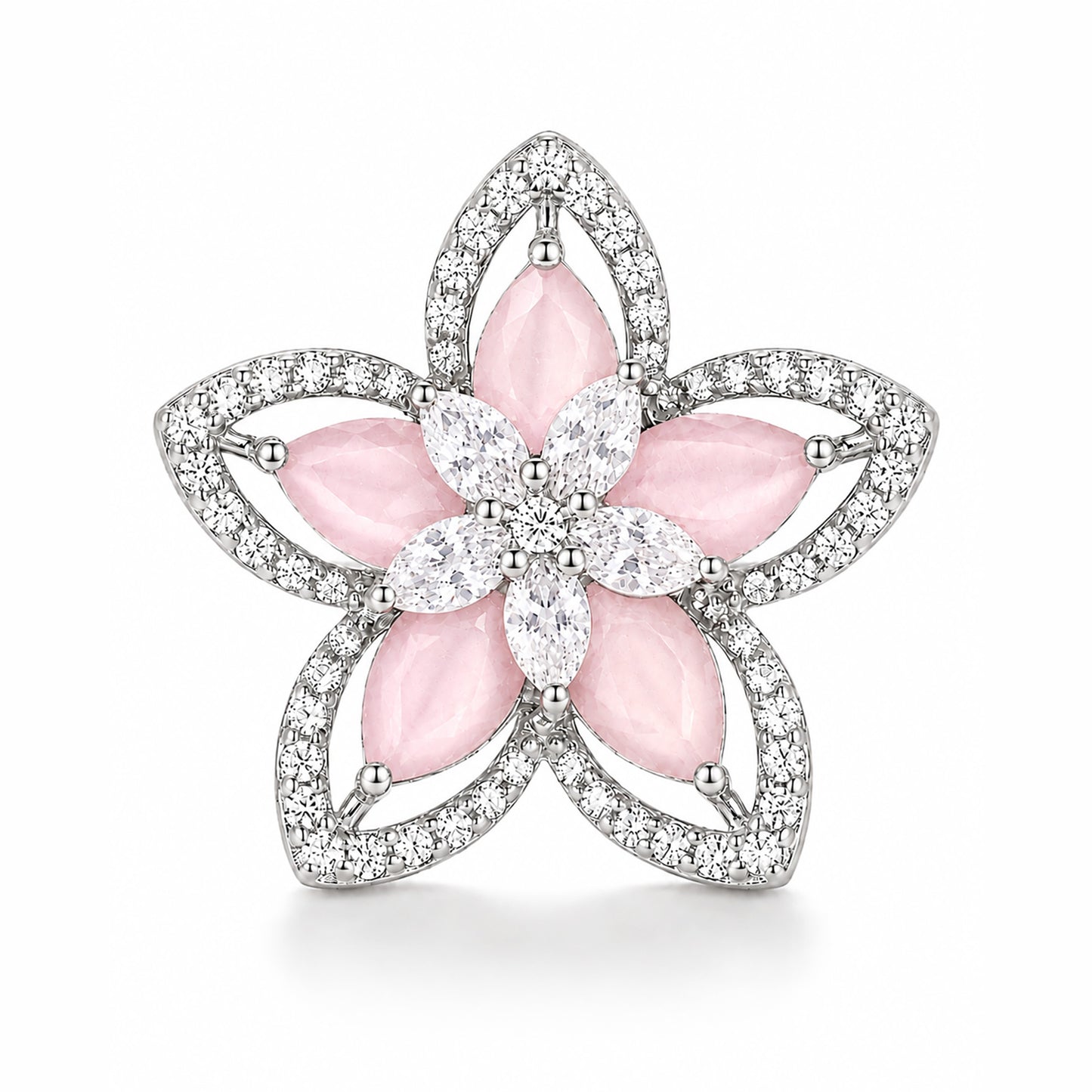 Rhodium Plated Pink AD Floral Finger Ring for Women