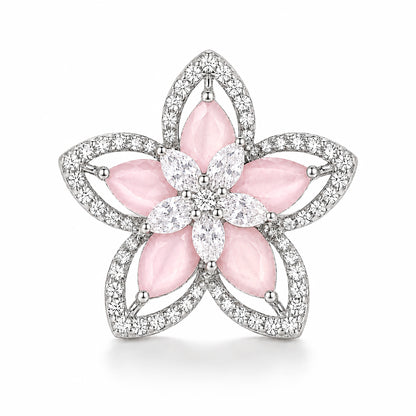 Rhodium Plated Pink AD Floral Finger Ring for Women