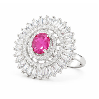 Silver Plated Pink AD Finger Ring for Women