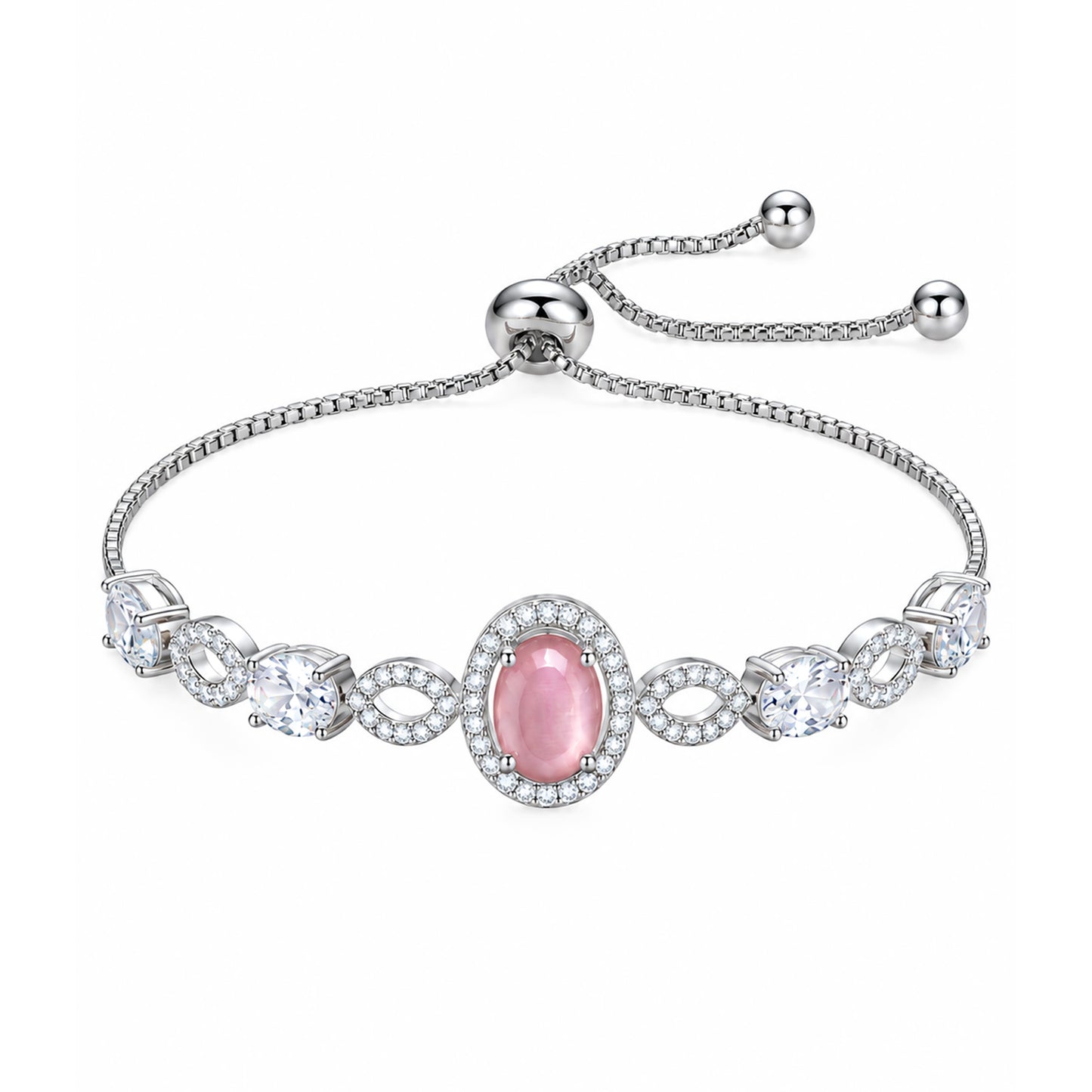 Silver Plated Pink AD Adjustable Bracelet for Women