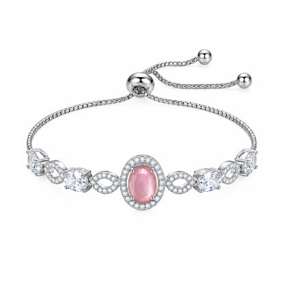 Silver Plated Pink AD Adjustable Bracelet for Women