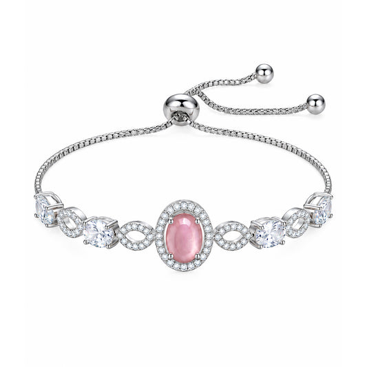 Silver Plated Pink AD Adjustable Bracelet for Women