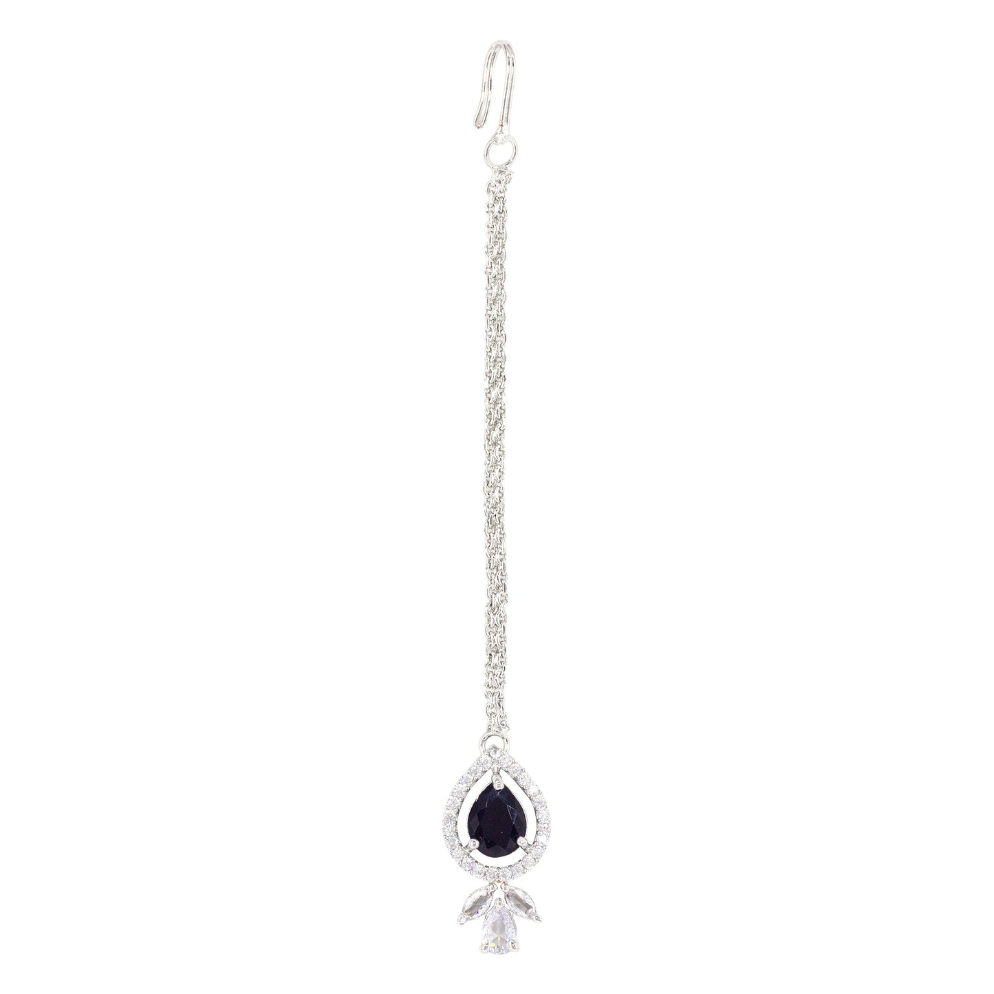 Silver Plated Black AD Maang Tikka for Women