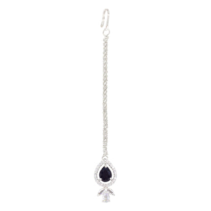 Silver Plated Black AD Maang Tikka for Women