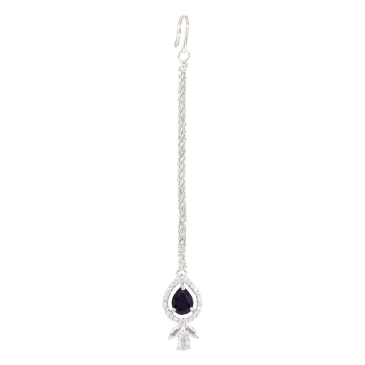 Silver Plated Black AD Maang Tikka for Women