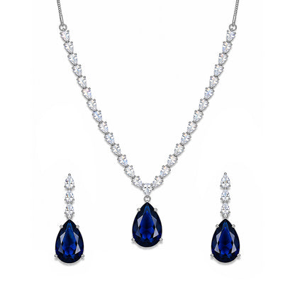 Silver Plated Blue Teardrop AD Jewellery Set for Women