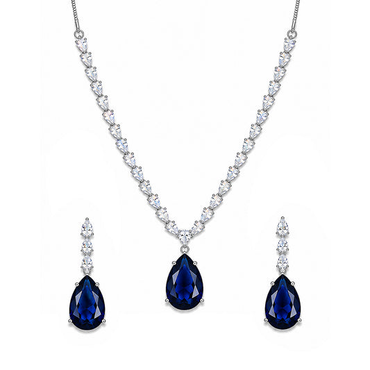 Silver Plated Blue Teardrop AD Jewellery Set for Women