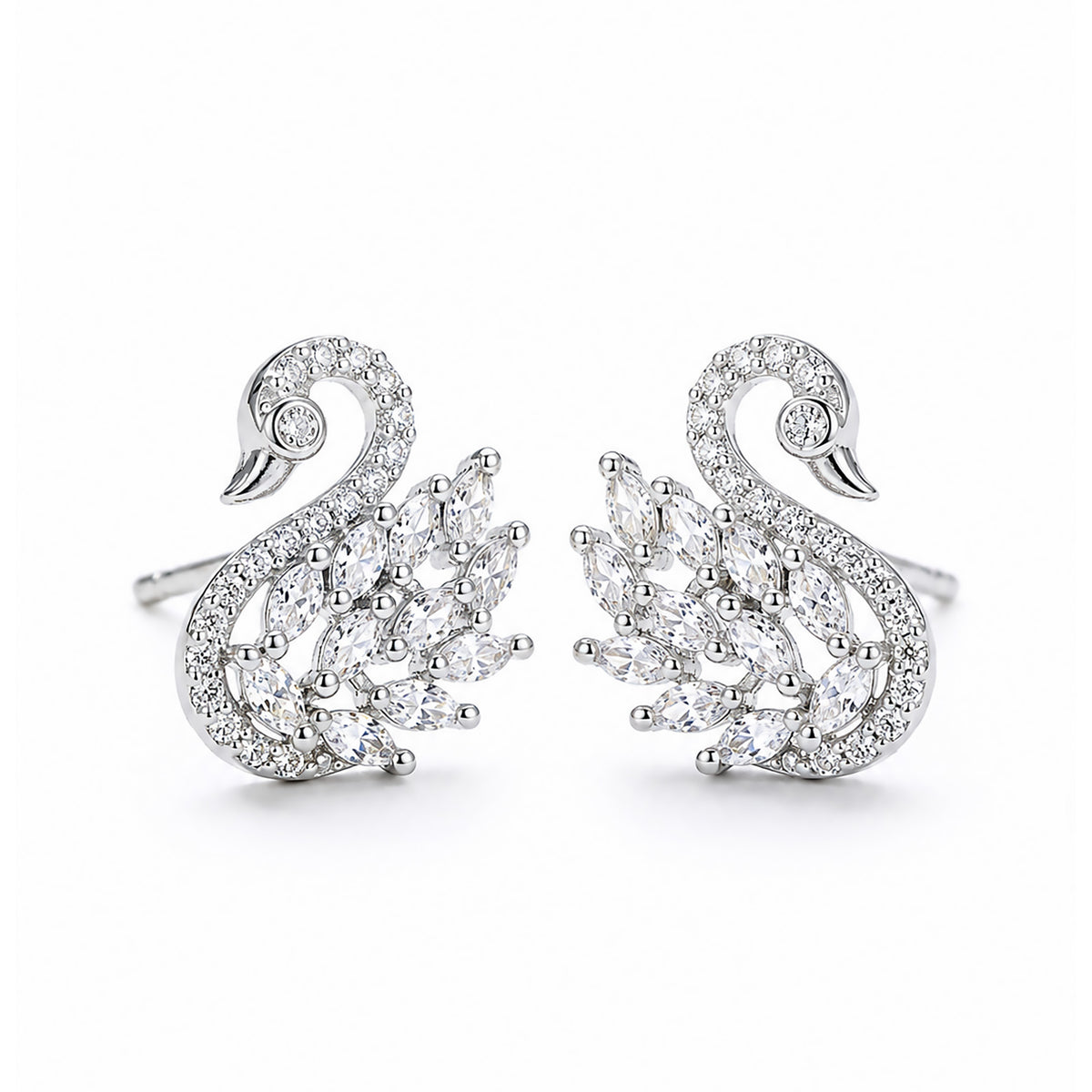 Rhodium Plated AD Stud Earrings for Women
