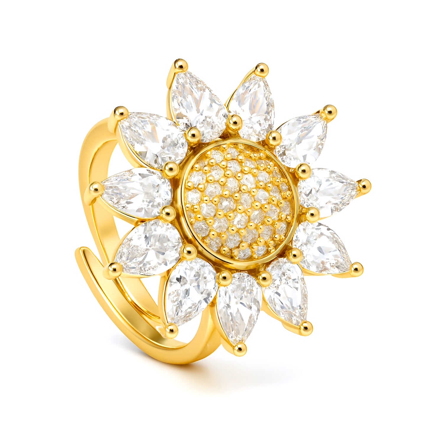 Gold Floral Premium AD Adjustable Ring – Sparkle Center Design for Women