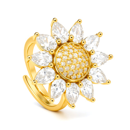 Gold Floral Premium AD Adjustable Ring – Sparkle Center Design for Women