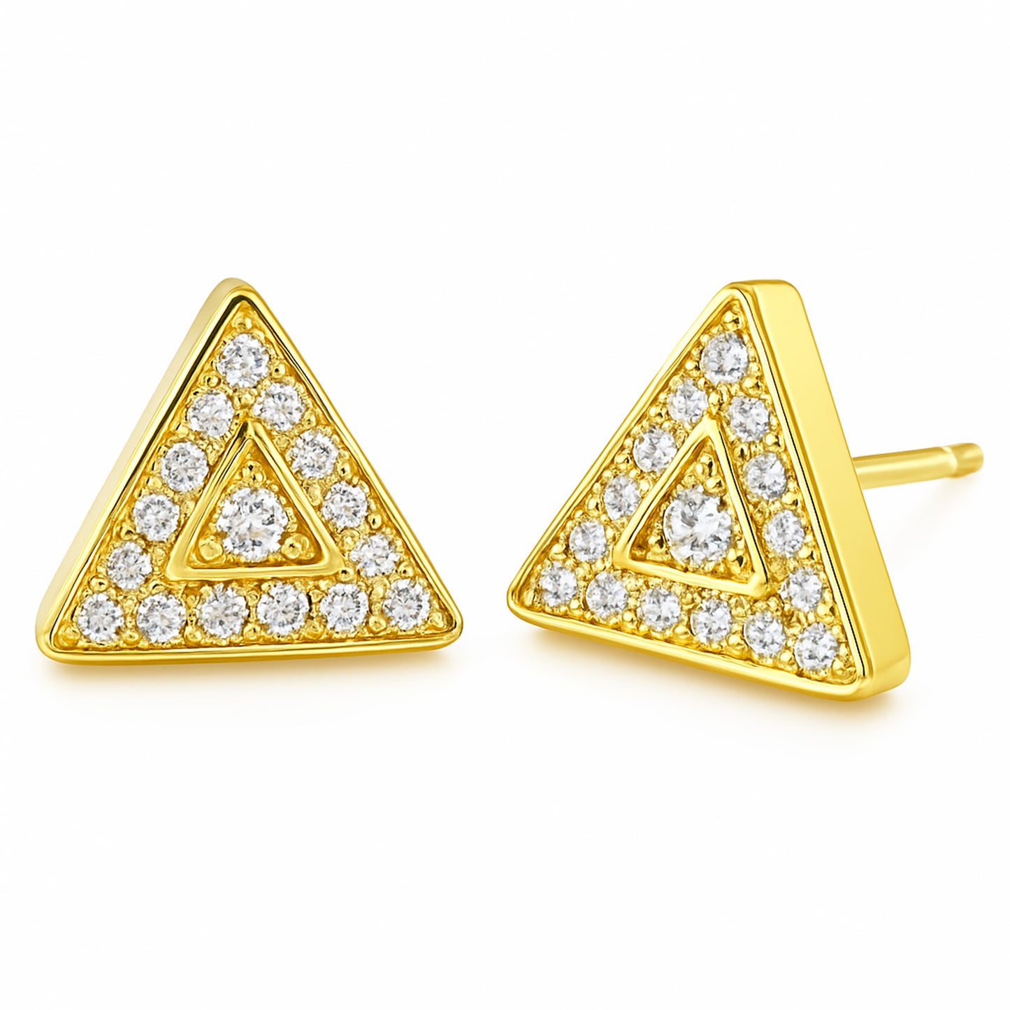 Gold Plated American Diamond Triangular Stud Earrings for women