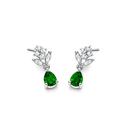 Silver Plated Green Drop Earrings for Women