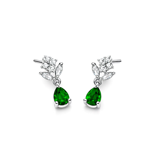 Silver Plated Green Drop Earrings for Women