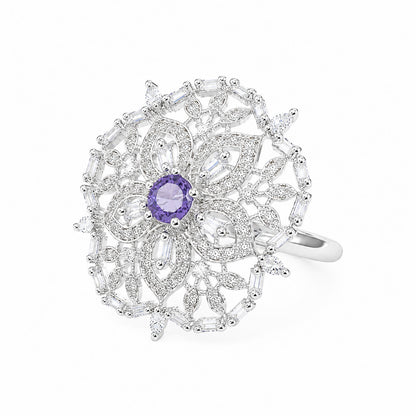 Silver Plated Purple AD Floral Ring for Women