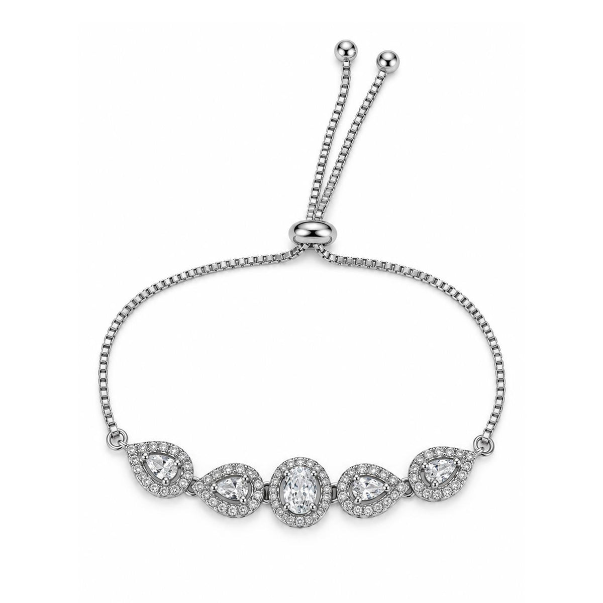 Rhodium Plated AD Adjustable Bracelet for Women