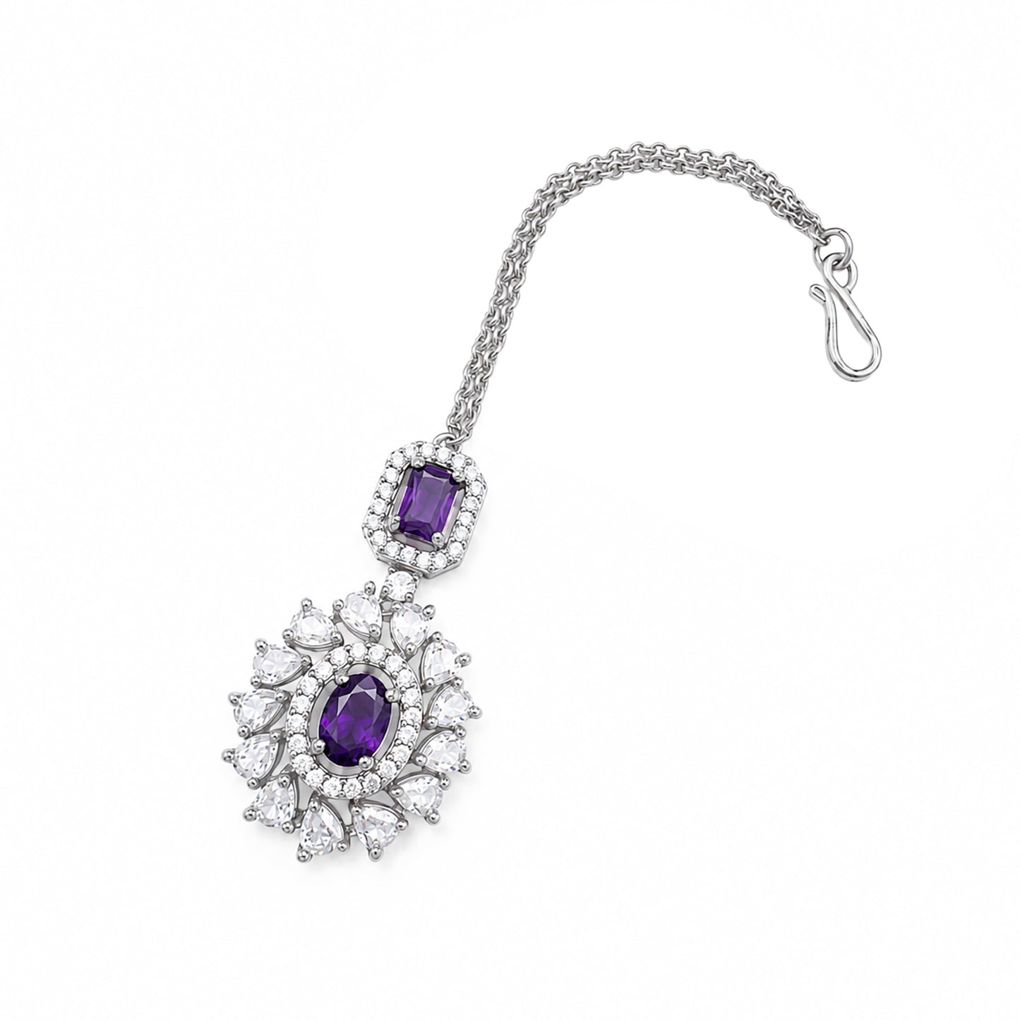 Silver Plated Purple AD Maang Tikka for Women