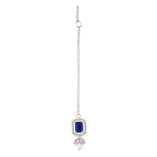 Rhodium Plated Blue AD Maang Tikka