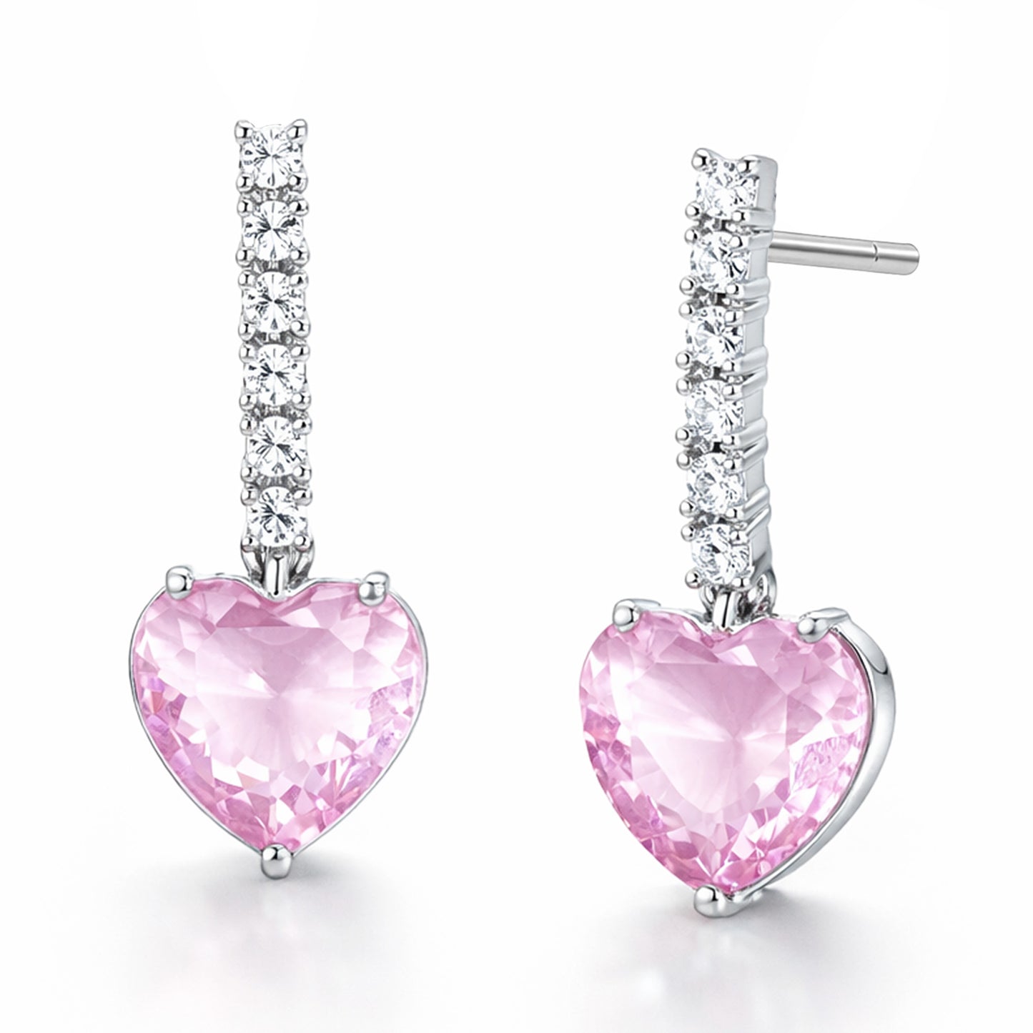 Silver Plated Pink Heart AD Drop Earrings for Women
