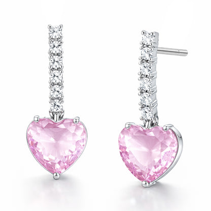 Silver Plated Pink Heart AD Drop Earrings for Women
