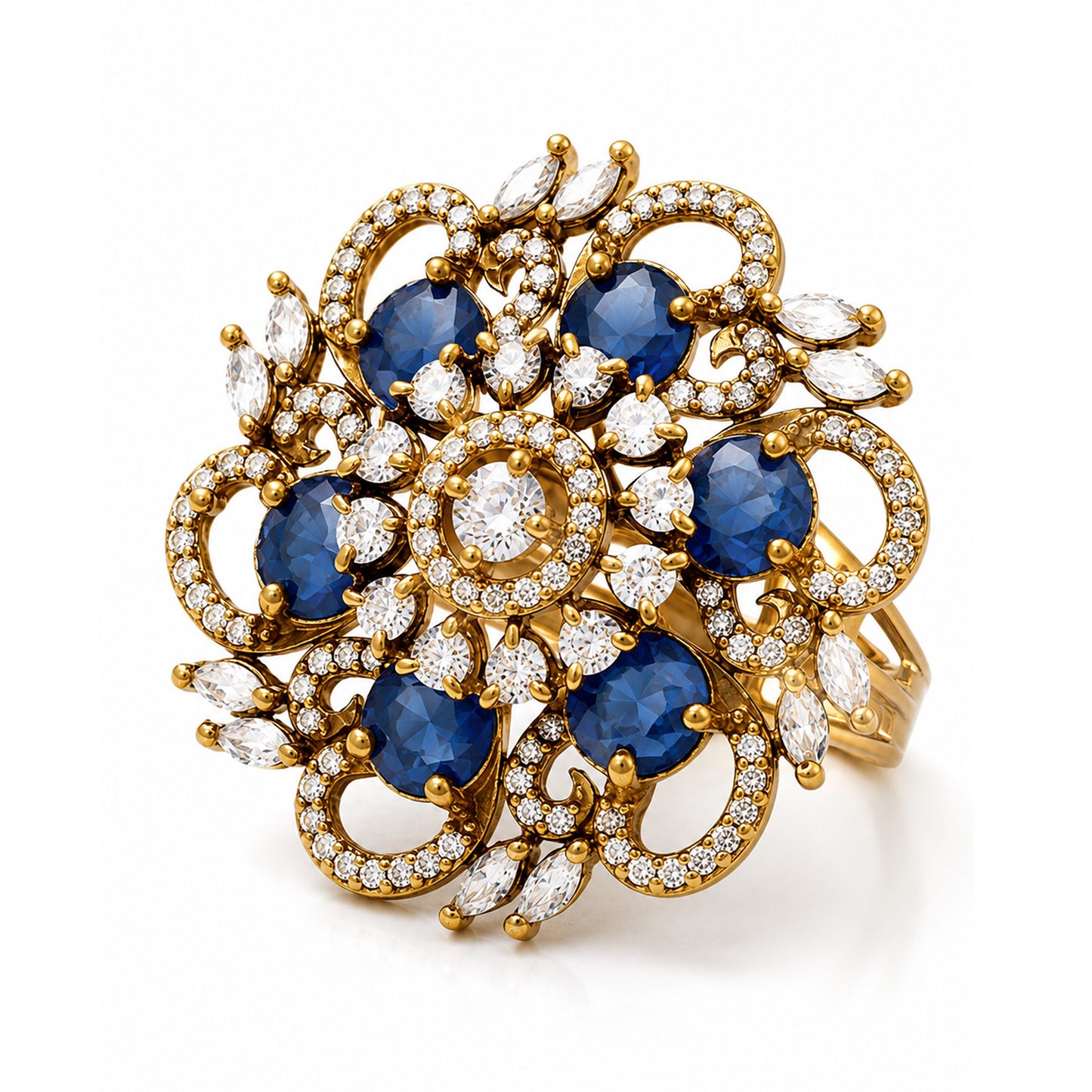 Antique Gold Plated Blue AD Finger Ring for Women