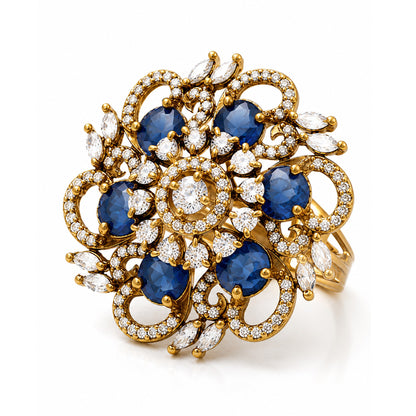 Antique Gold Plated Blue AD Finger Ring for Women