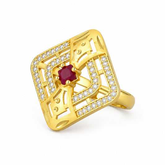 Gold Plated Anti Tarnish Red AD Finger Ring for Women