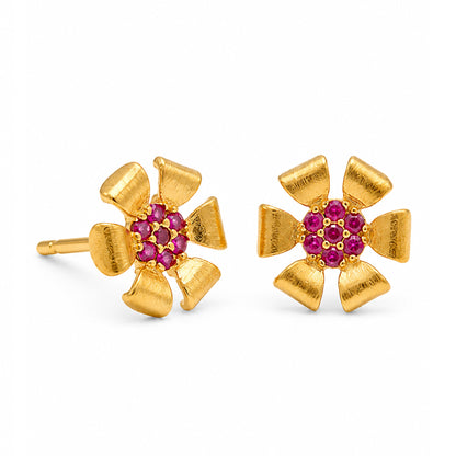 Gold Plated Pink AD Floral Stud Earrings for Women