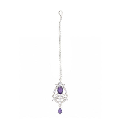 Silver Plated Purple AD Maang Tikka for Women