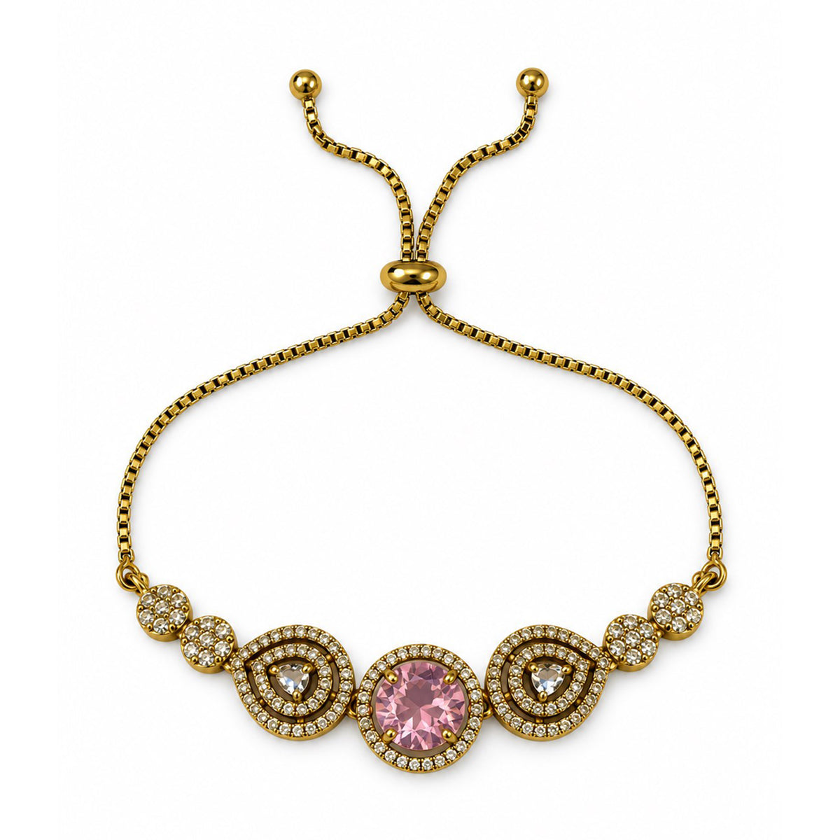 South Indian Gold Plated Pink AD Adjustable Bracelet for Women