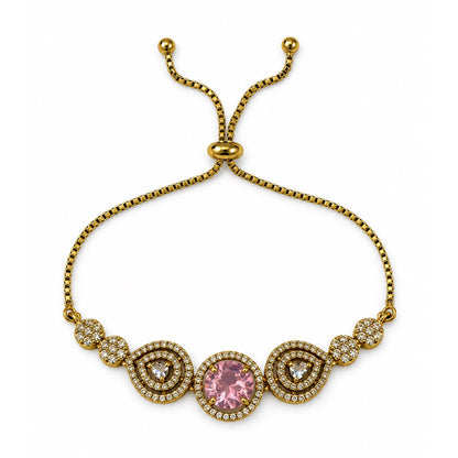 South Indian Gold Plated Pink AD Adjustable Bracelet for Women