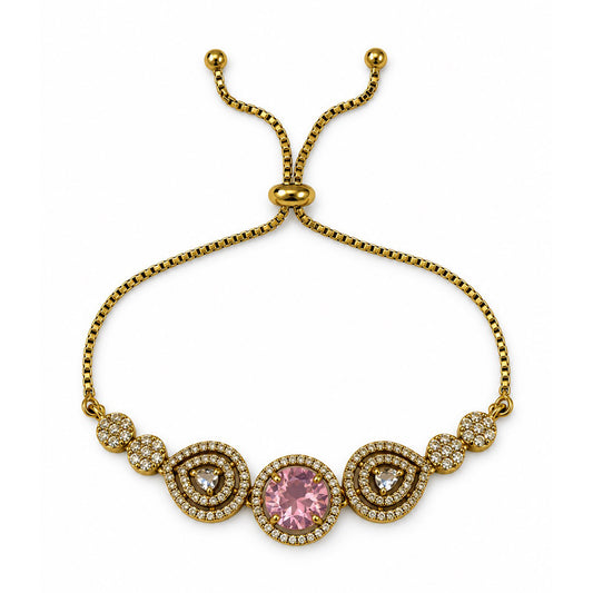 South Indian Gold Plated Pink AD Adjustable Bracelet for Women