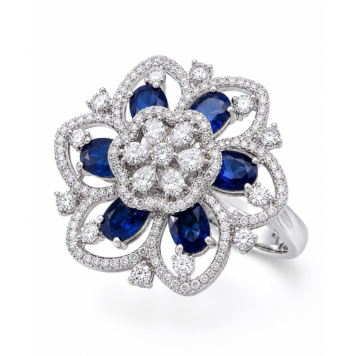 Silver Plated Blue AD Finger Ring for Women