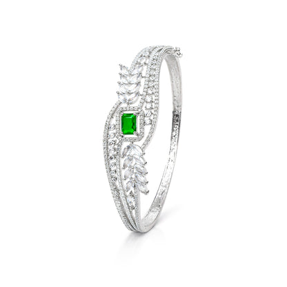 Silver Plated Green AD Bangle Bracelet for Women