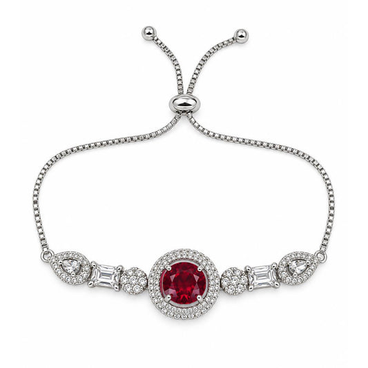 Rhodium Plated Red AD Adjustable Bracelet for Women