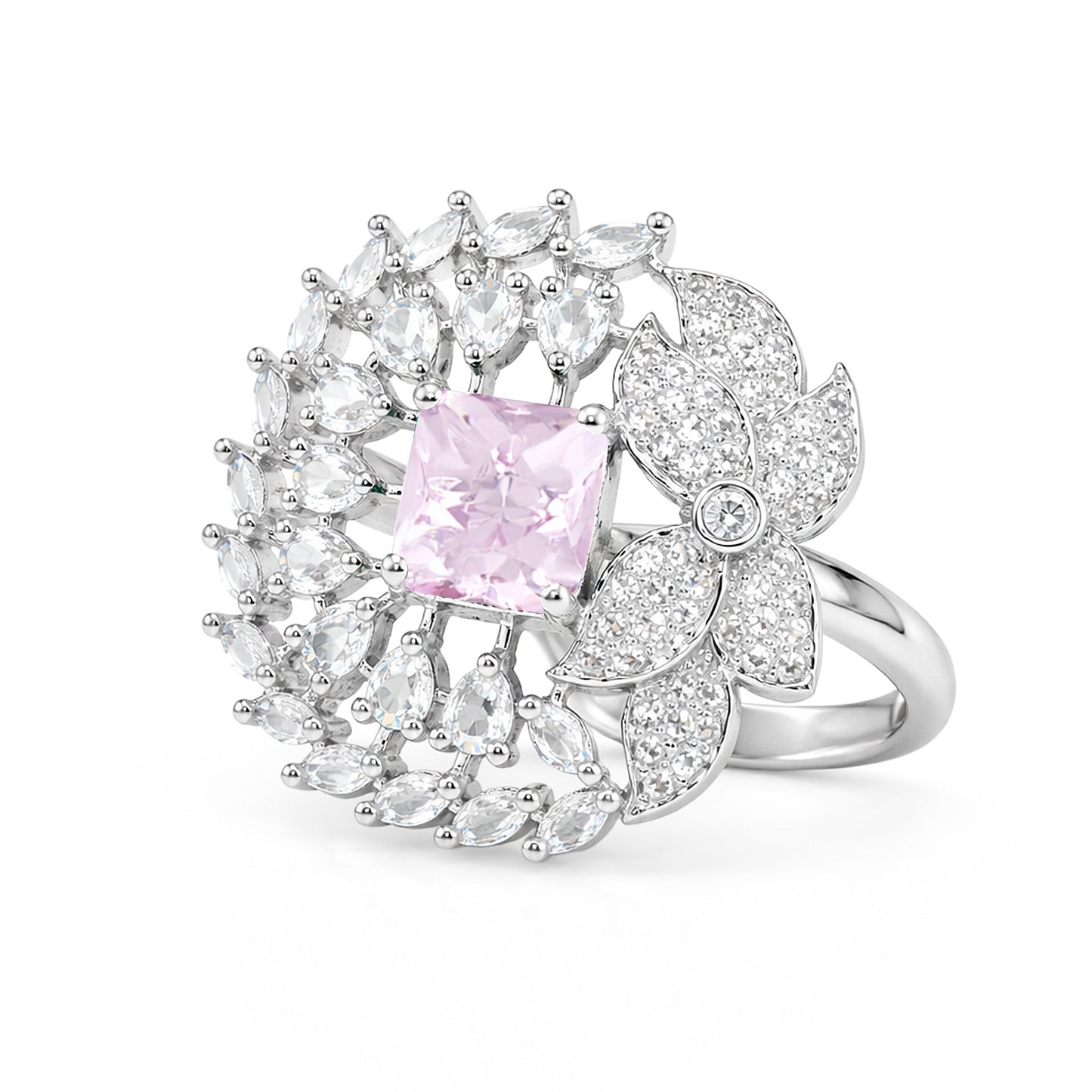 Silver Plated Pink AD Finger Ring for Women