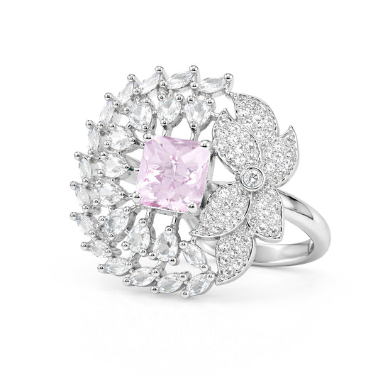 Silver Plated Pink AD Finger Ring for Women