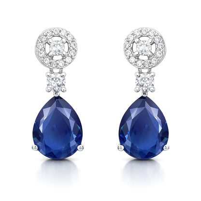 Silver Plated Blue AD Drop Earrings for Women