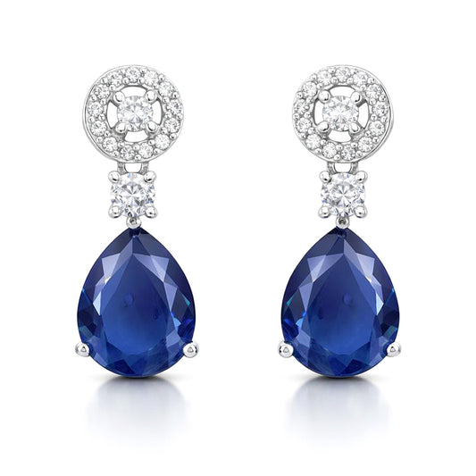 Silver Plated Blue AD Drop Earrings for Women